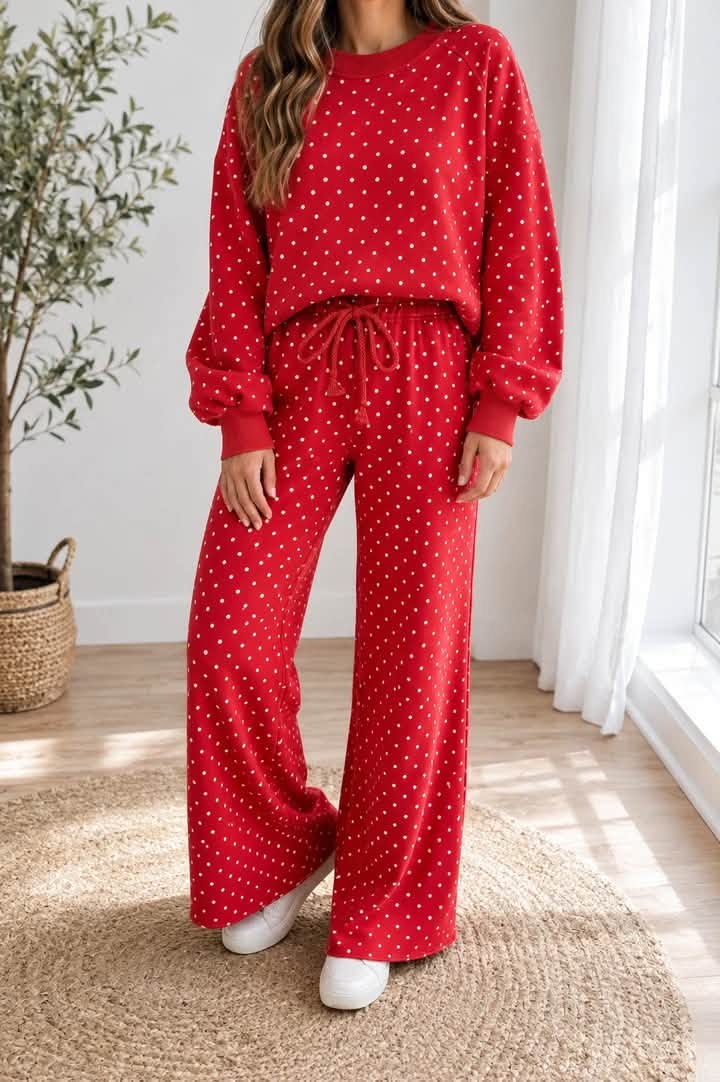 Polka Dot Cropped Top & Drawstring Pants Set