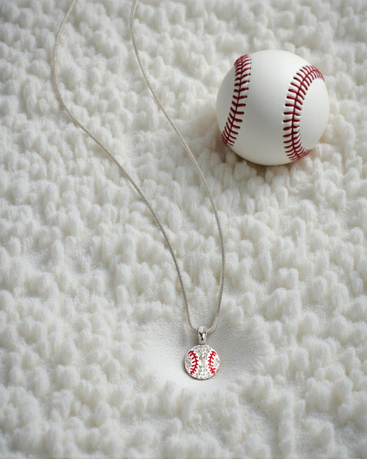 ⚾ Bling Baseball Pendant Necklace – Silver Tone Sports Charm