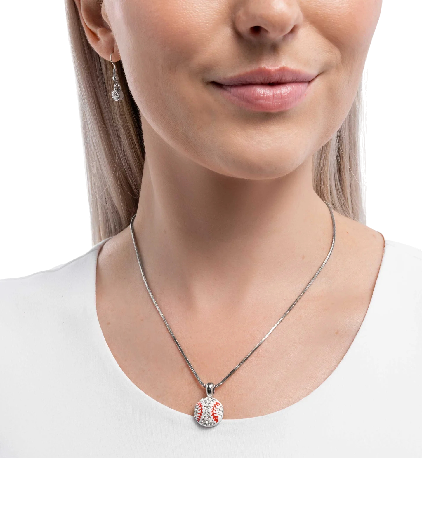 ⚾ Bling Baseball Pendant Necklace – Silver Tone Sports Charm