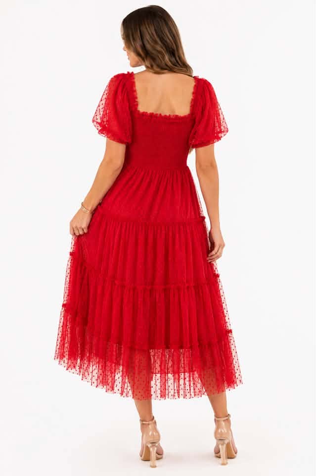 Red Tiered Ruffle Dress