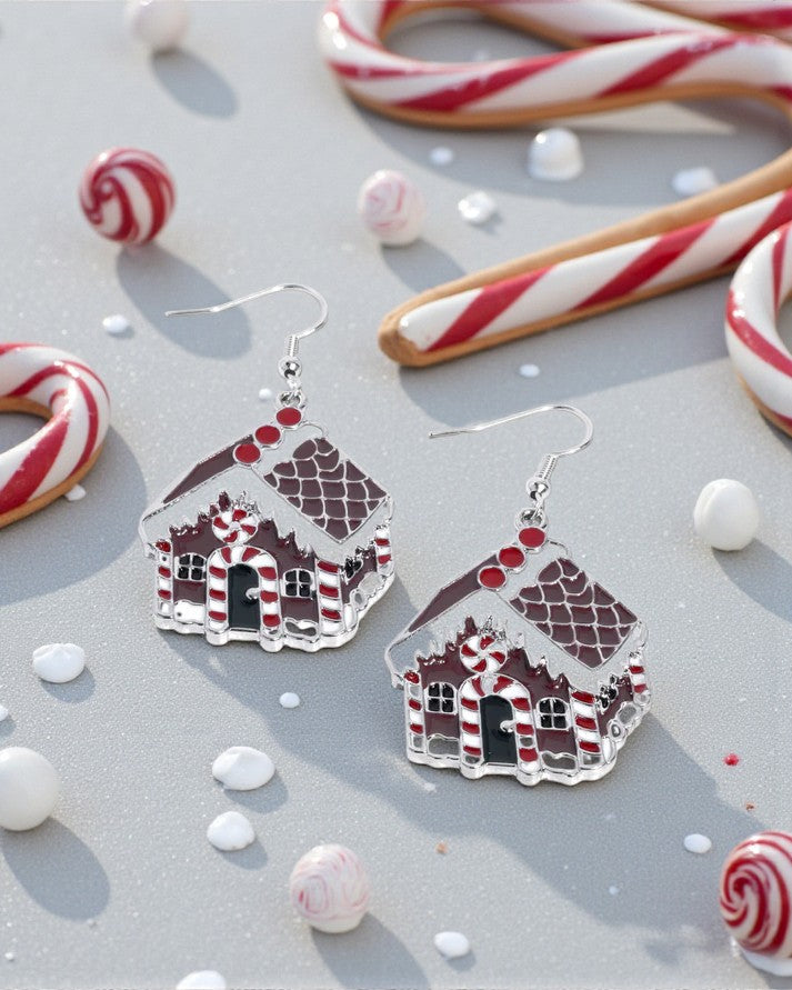Gingerbread House Christmas Earrings – Festive Holiday Jewelry