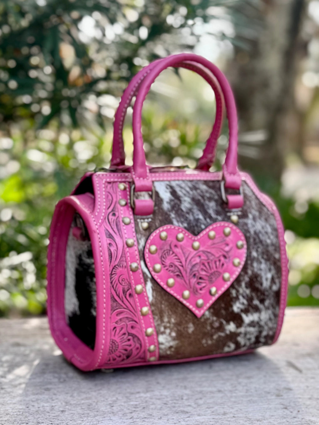 👜 Pink Leather Cowhide Heart Crossbody Purse