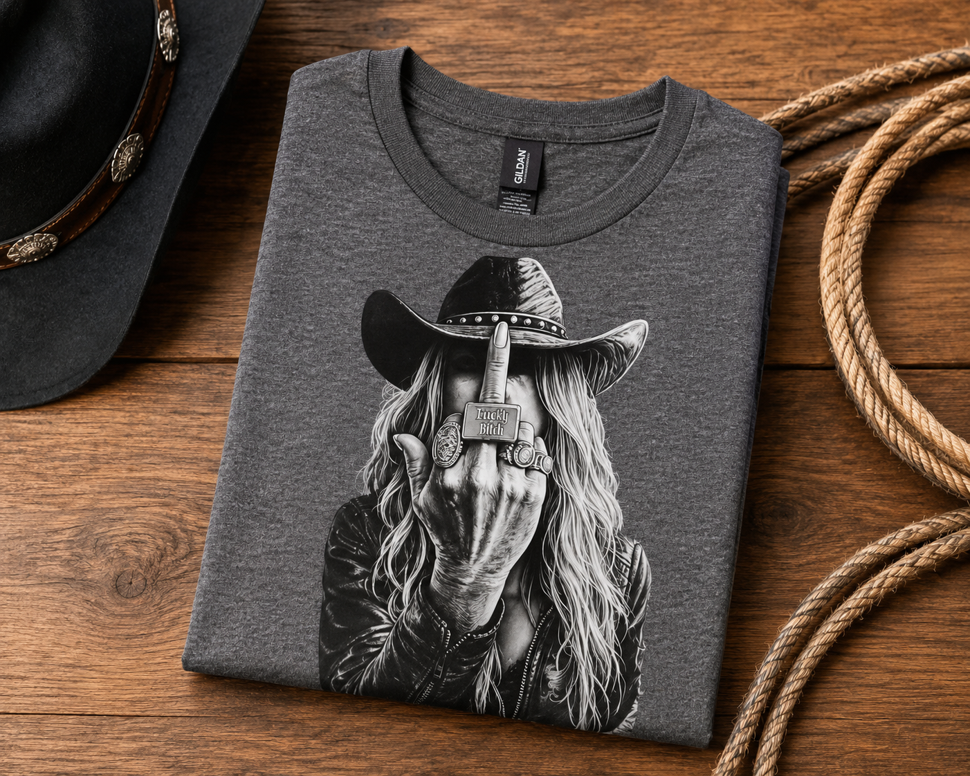 Fu*k Off Middle Finger Cowgirl ~ CHOOSE T~SHIRT, SWEATSHIRT, HOODIE LISTING