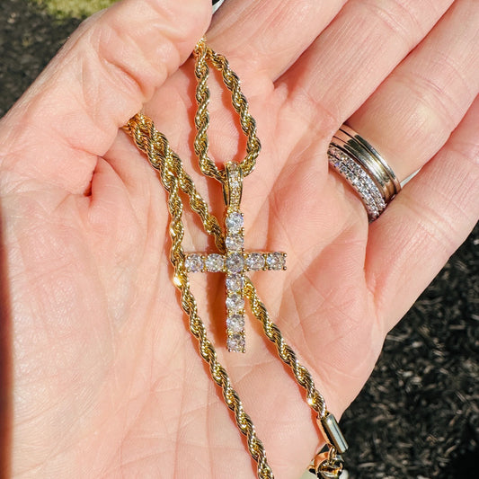 Angela Silver Rope Cross Necklace