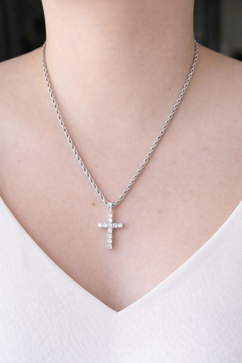 Angela Silver Rope Cross Necklace