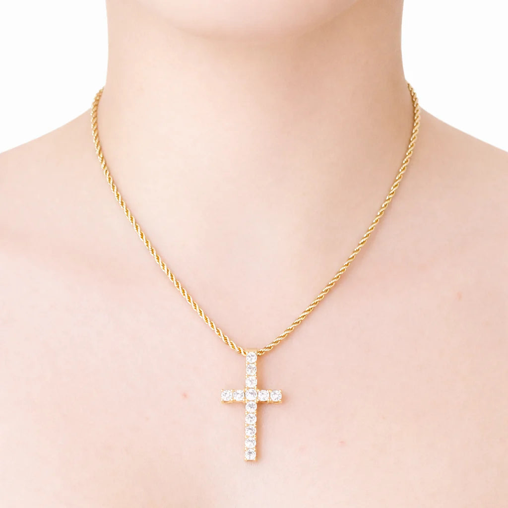 Angela Gold Rope Cross Necklace