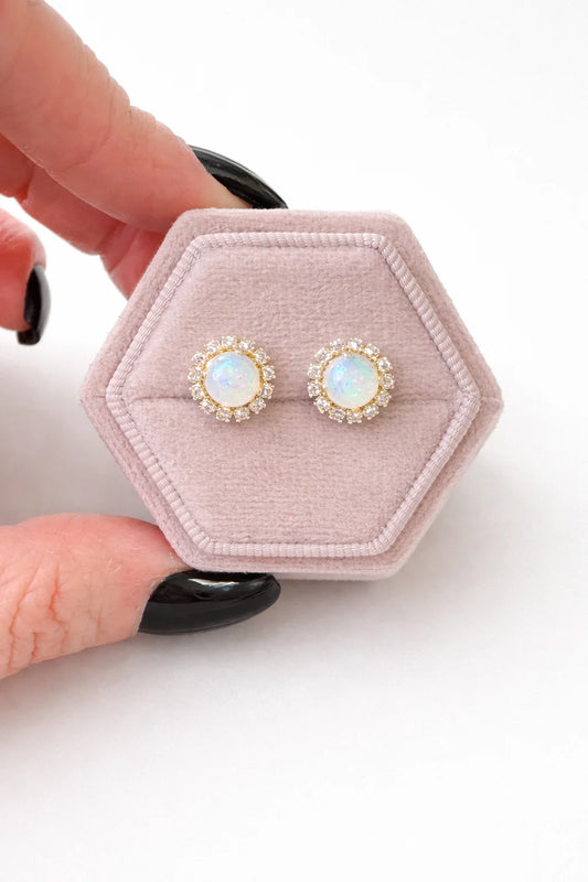 Aurora Opal Halo Stud Earrings