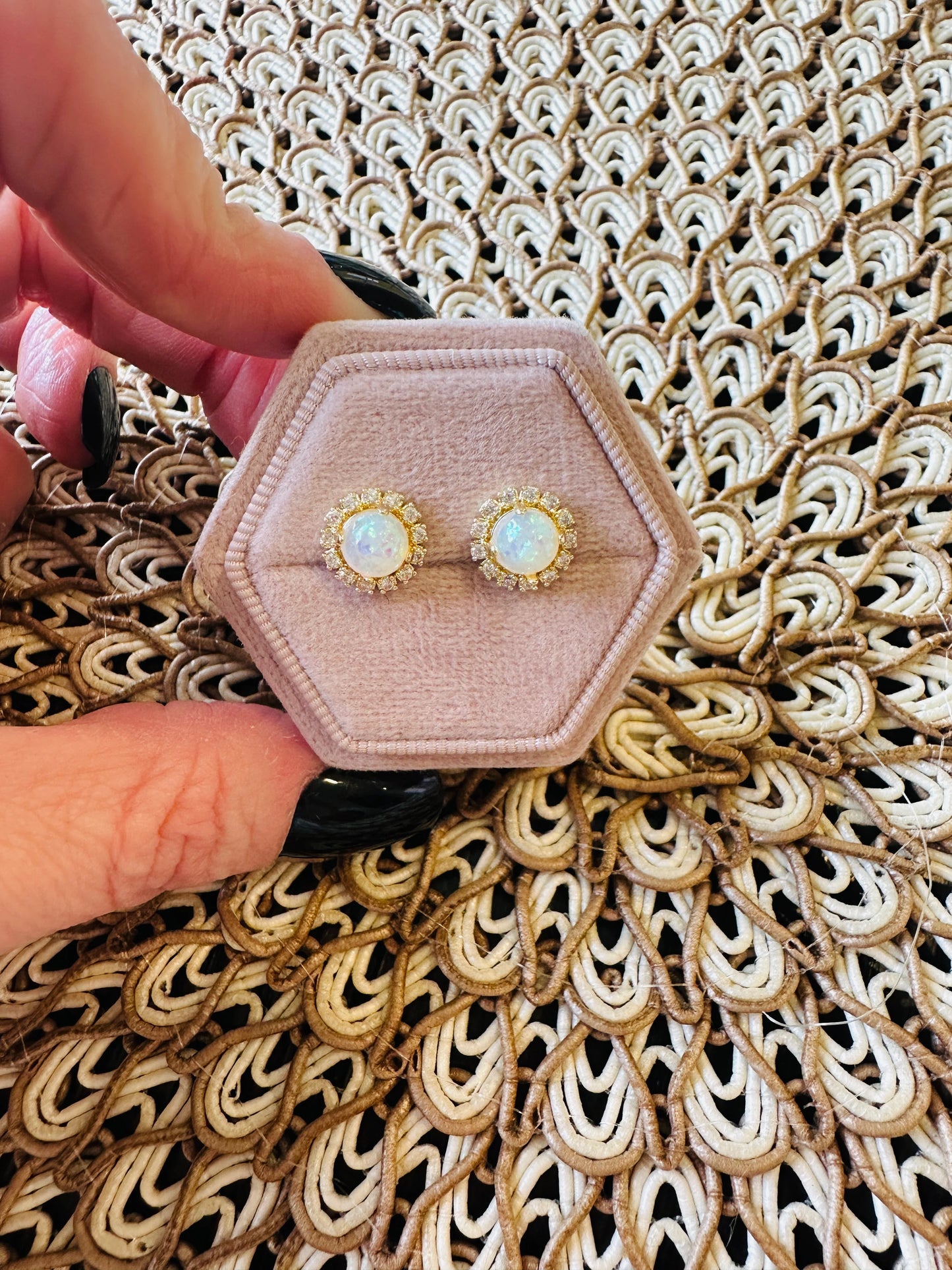 Aurora Opal Halo Stud Earrings