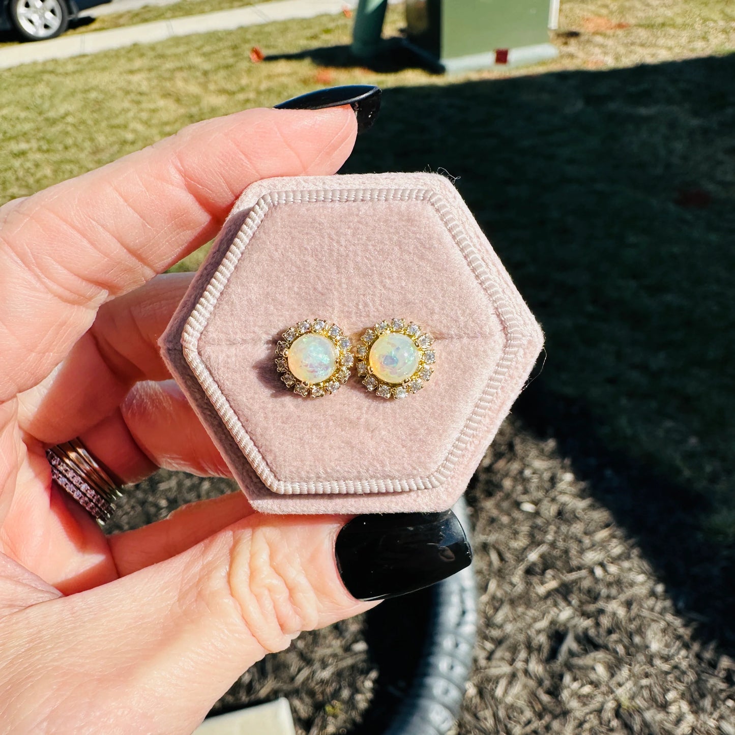 Aurora Opal Halo Stud Earrings