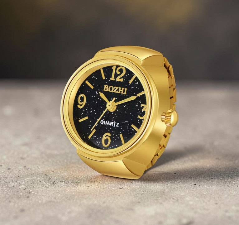 ⌚ Glitter Dial Watch Ring – Adjustable Statement Ring