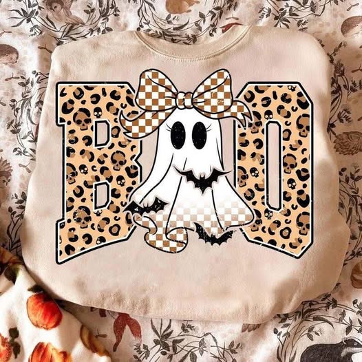 Boo Ghost Wearing Bow Cheetah print T SHIRT