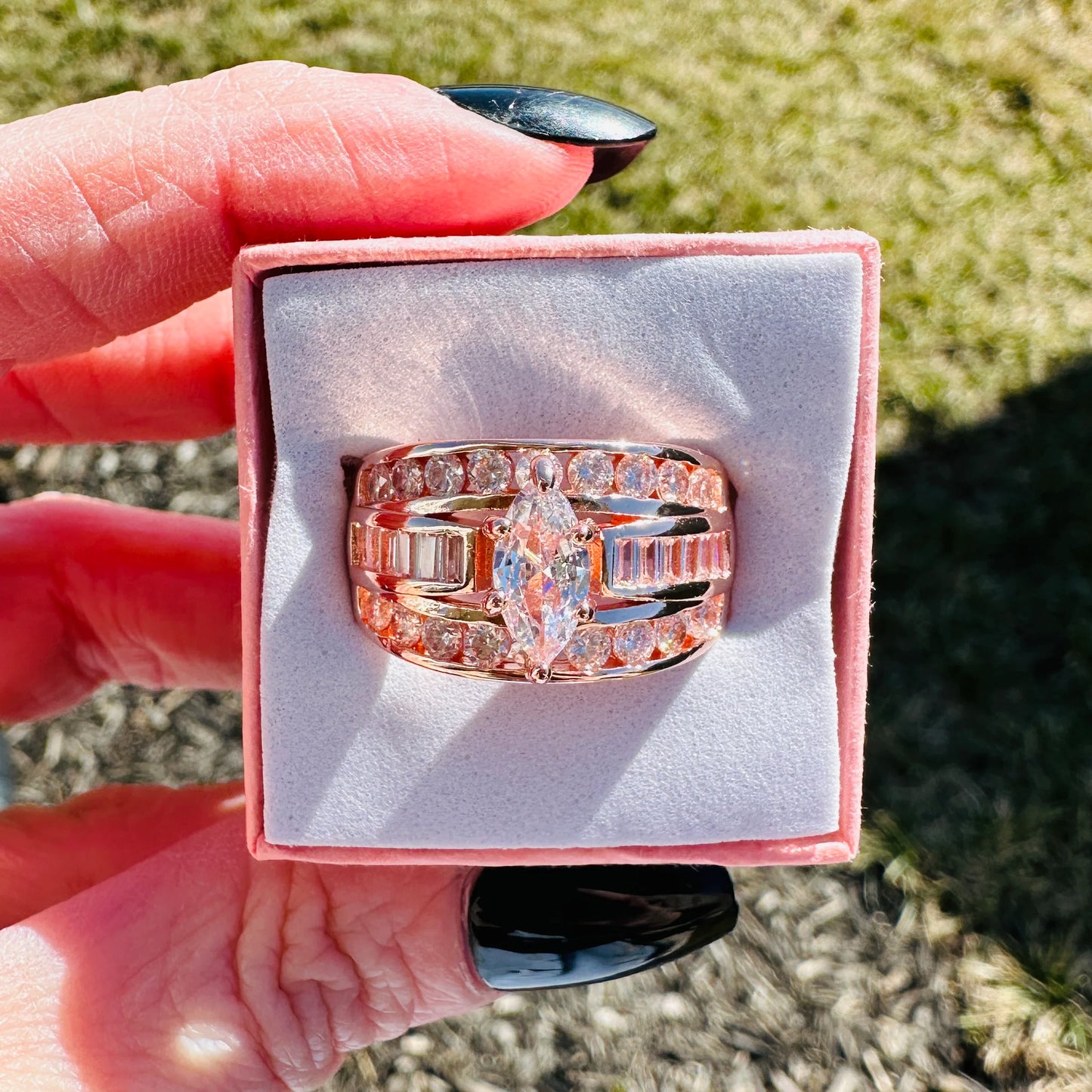 Victoria Marquise Cut Stacked Ring Champagne Gold