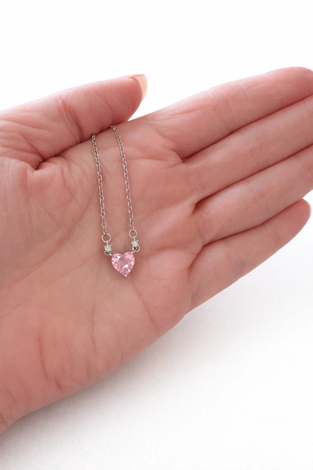 Charlotte Crystal Heart Necklace Pink or Clear