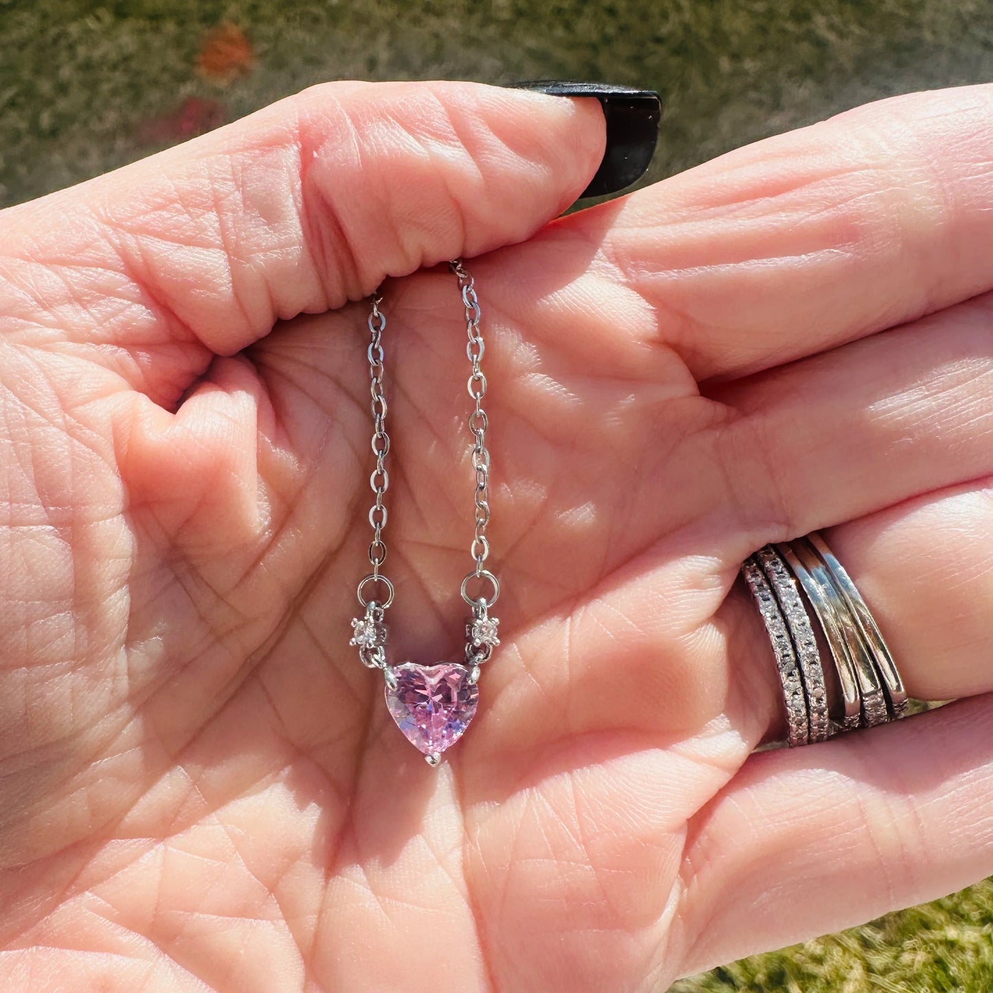Charlotte Crystal Heart Necklace Pink or Clear