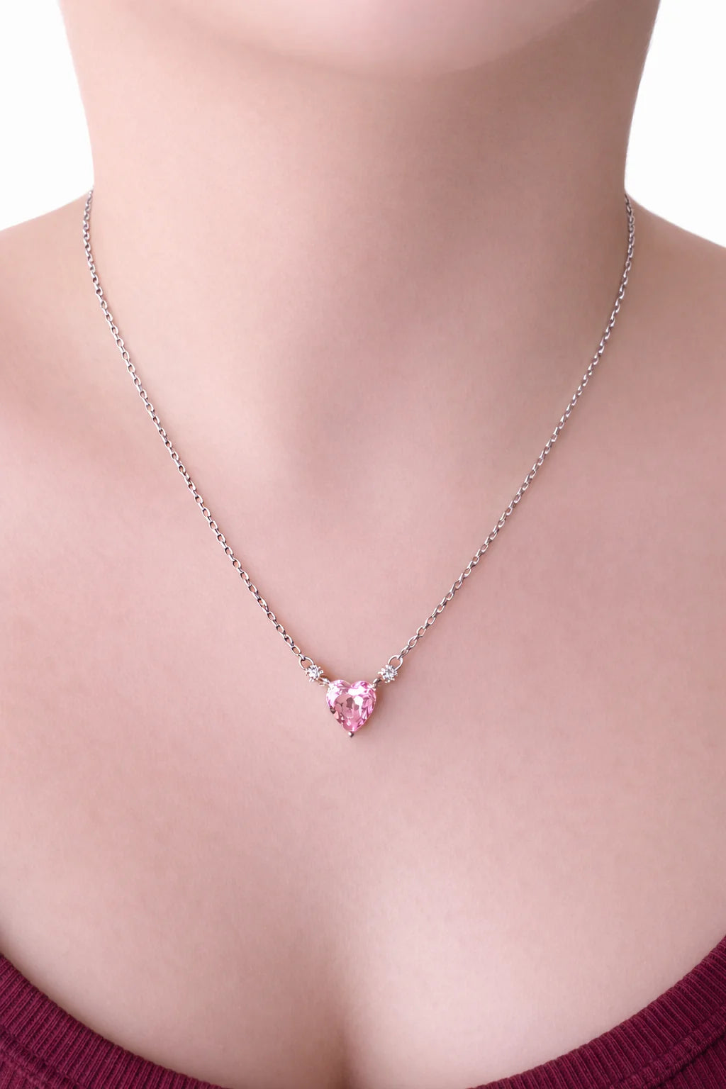 Charlotte Crystal Heart Necklace Pink or Clear