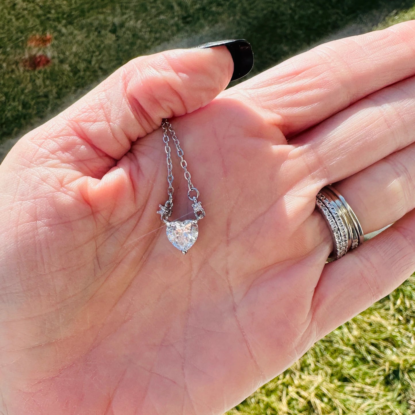 Charlotte Crystal Heart Necklace Pink or Clear
