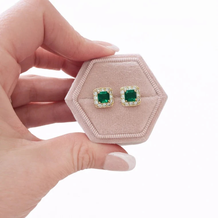 Olivia Halo Earrings Clear, Emerald, or Sapphire