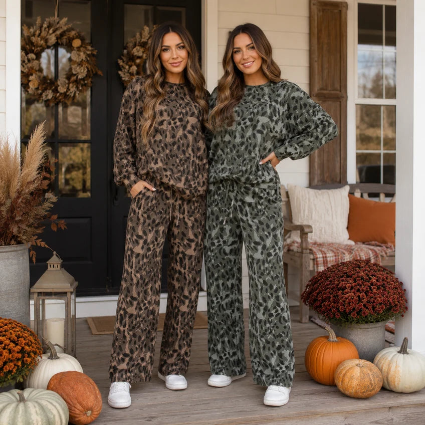 Leopard Raw Seam French Terry Two-Piece Set