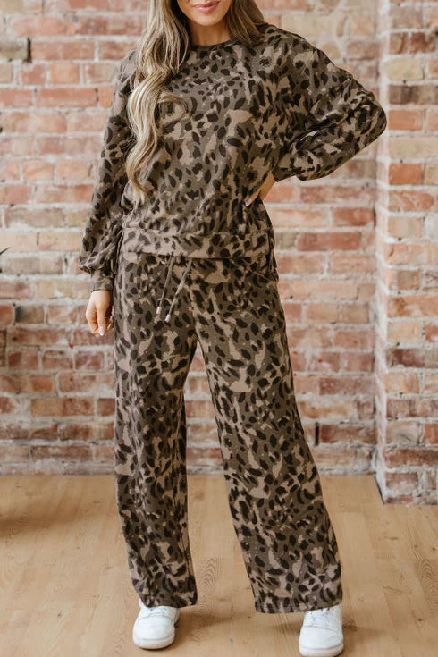 Leopard Raw Seam French Terry Two-Piece Set
