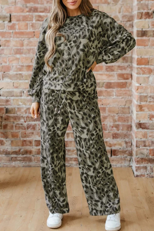 Leopard Raw Seam French Terry Two-Piece Set