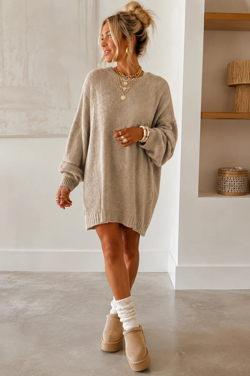 Khaki Oversized Sweater Mini Dress