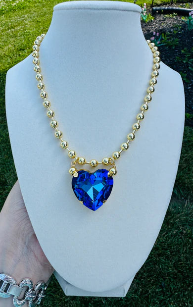 Crystal Heart Gold Bead Necklace