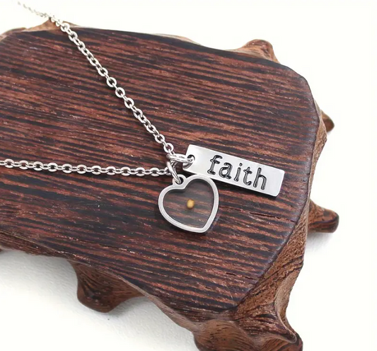 🌱 Mustard Seed Faith Necklace – Stainless Steel Bar Charm