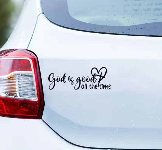 “God is Good All the Time” Vinyl Car Decal | Christian Faith-Based Bible Verse Sticker with Elegant Script & Heart