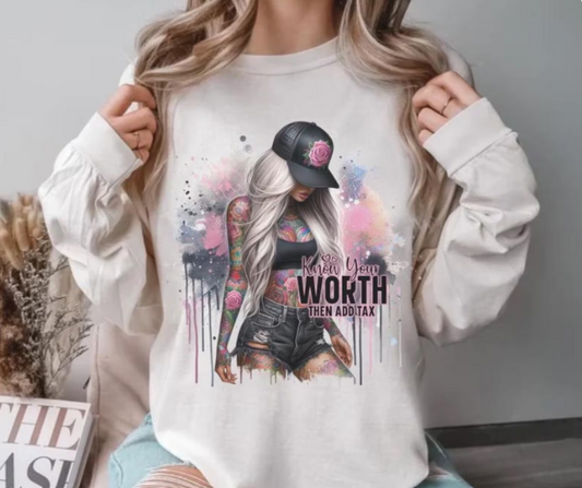 Know Your Worth, Then Add Tax Crew Neck Sweatshirt