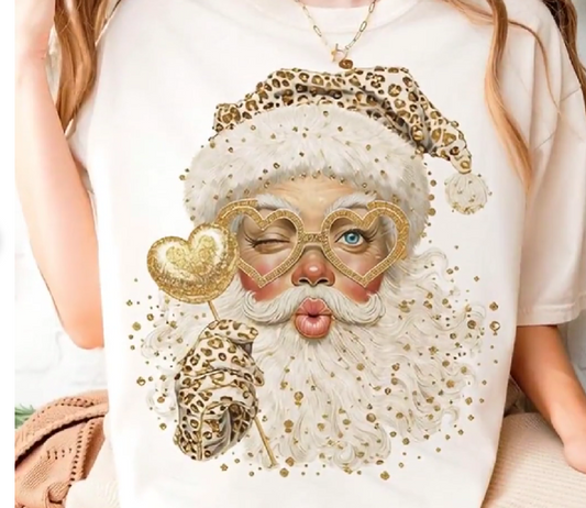 Glam Santa Leopard Wink T Shirt