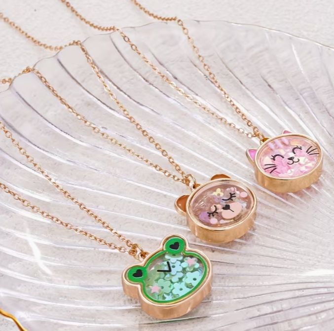 Kids Glitter Critter Necklace – Bear, Kitten, or Frog