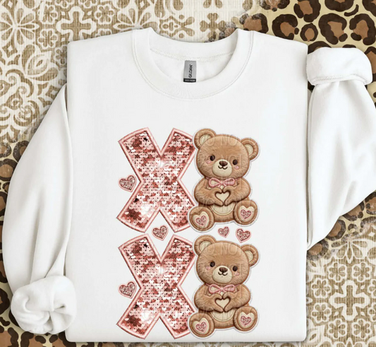 Bear XOXO Faux Sequin Valentine's Sweatshirt