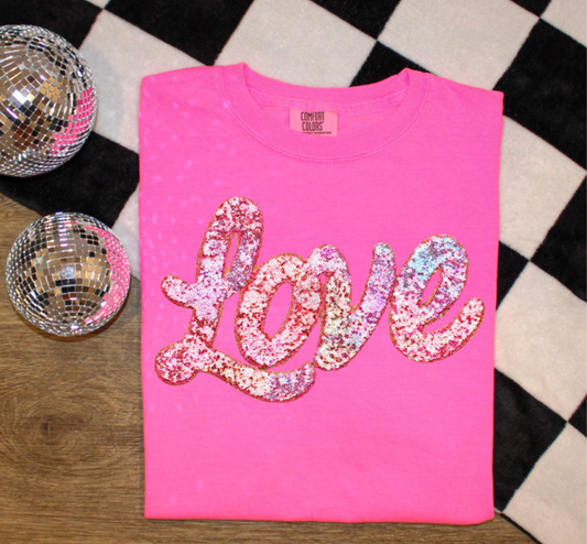 Love Faux Sequin T Shirt