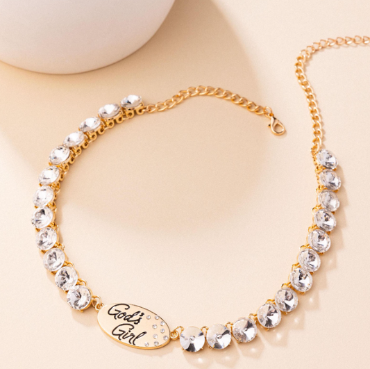✨ God’s Girl Rhinestone Chain Necklace – Gold or Silver