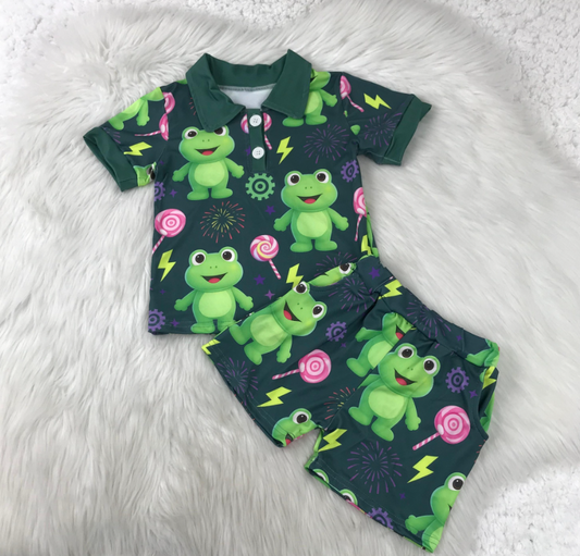 🐸⚡ Frog Pop Polo Short Set – Boys Summer Outfit