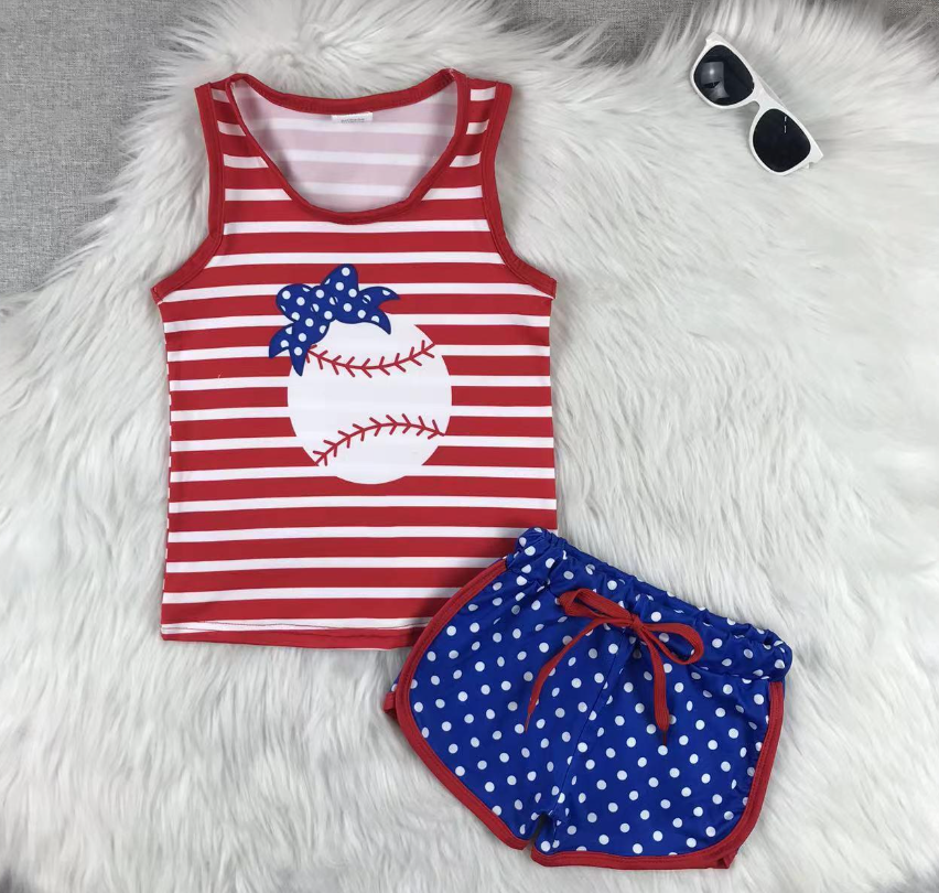 ⚾❤️ Patriotic Baseball Ruffle Short Set – Girls Summer Outfit