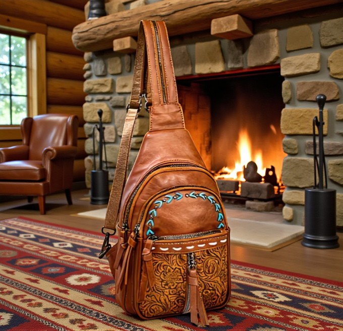 🤎 Western Turquoise Stitch Sling Backpack Crossbody