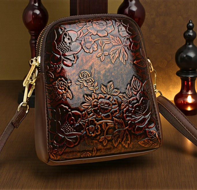 🌹 Vintage Floral Embossed Crossbody Bag