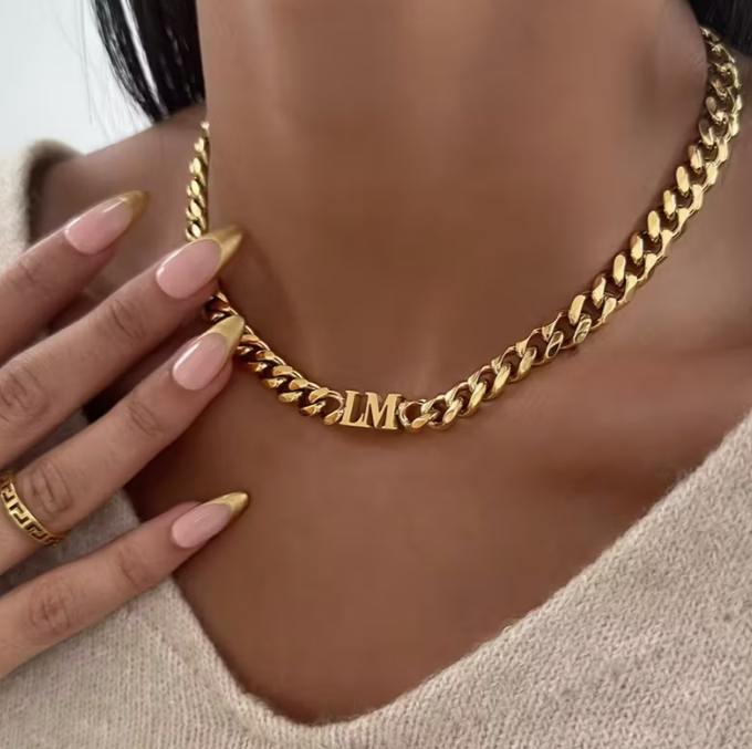 Custom Initial Cuban Chain Necklace ~Send order # and Initials to www.scentedserenityco2024@gmail.com