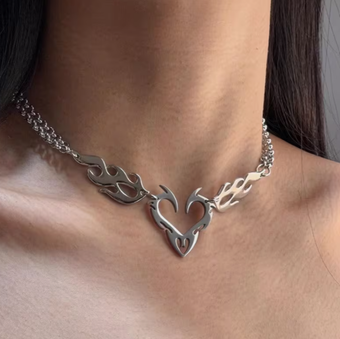 Flame Heart Choker Necklace