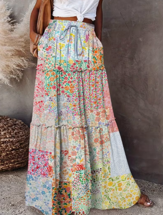 Boho Patchwork Wide-Leg Maxi Pants – Spring/Summer Statement Piece