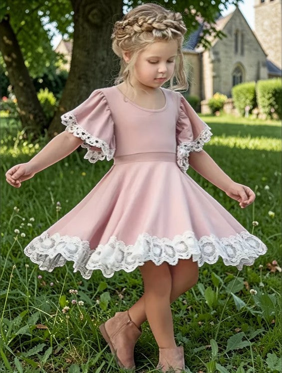🌸✨ Blush Lace Twirl Dress – Little Girl Boutique Style