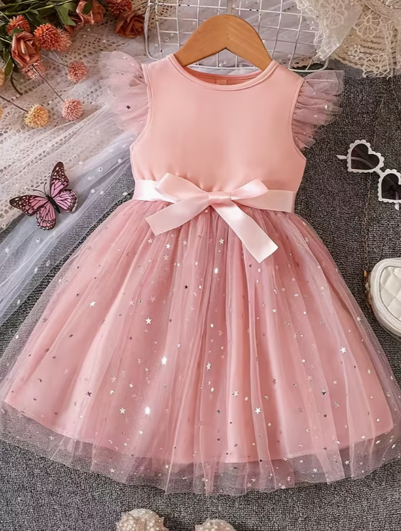 ✨🎀 Blush Star Tulle Dress – Little Princess Sparkle