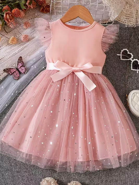 ✨🎀 Blush Star Tulle Dress – Little Princess Sparkle
