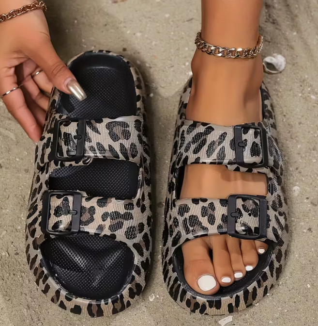 Leopard Print EVA Double Buckle Sandals