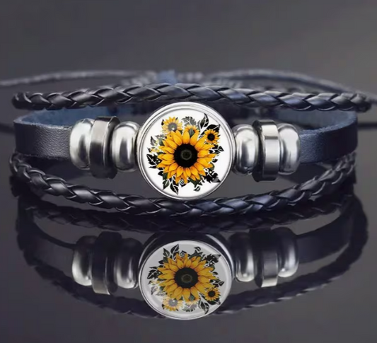 🌻 Classic Sunflower Leather Bracelet