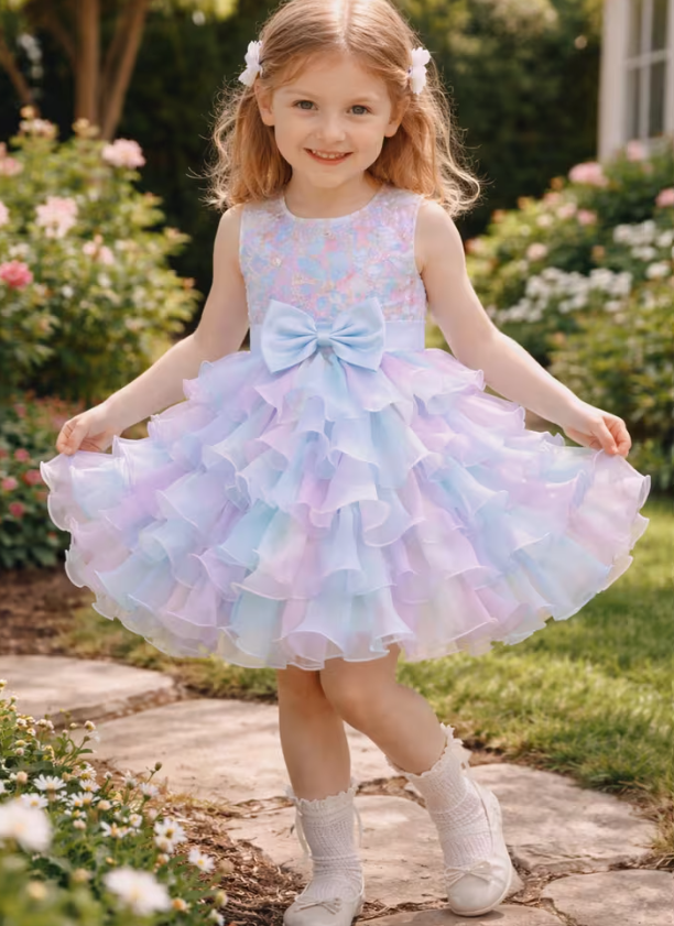 👑✨ Pastel Princess Layered Chiffon Dress