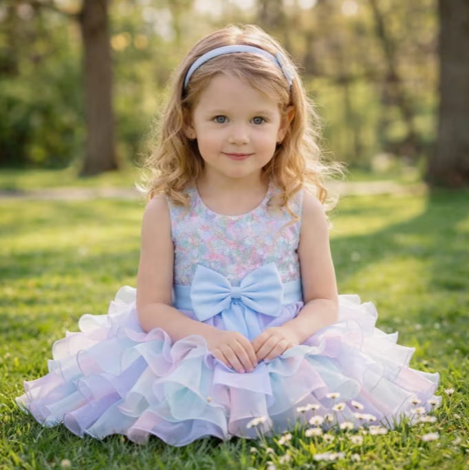 👑✨ Pastel Princess Layered Chiffon Dress