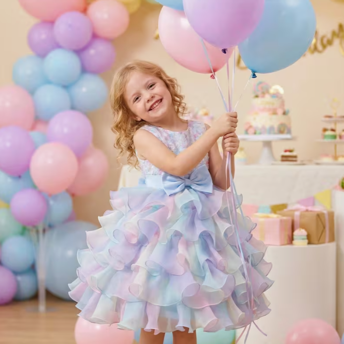 👑✨ Pastel Princess Layered Chiffon Dress