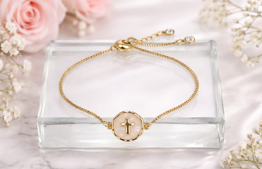 Faith Over Fear Cross Bracelet – Gold Adjustable Slider Bracelet